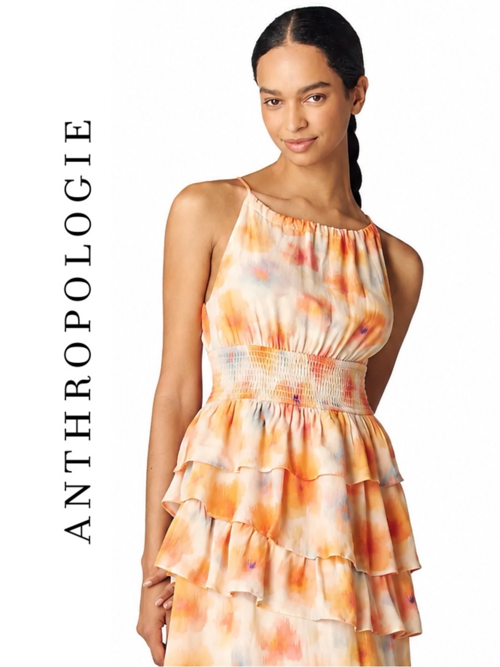 Anthropologie Tiered Ruffle Halter Dress